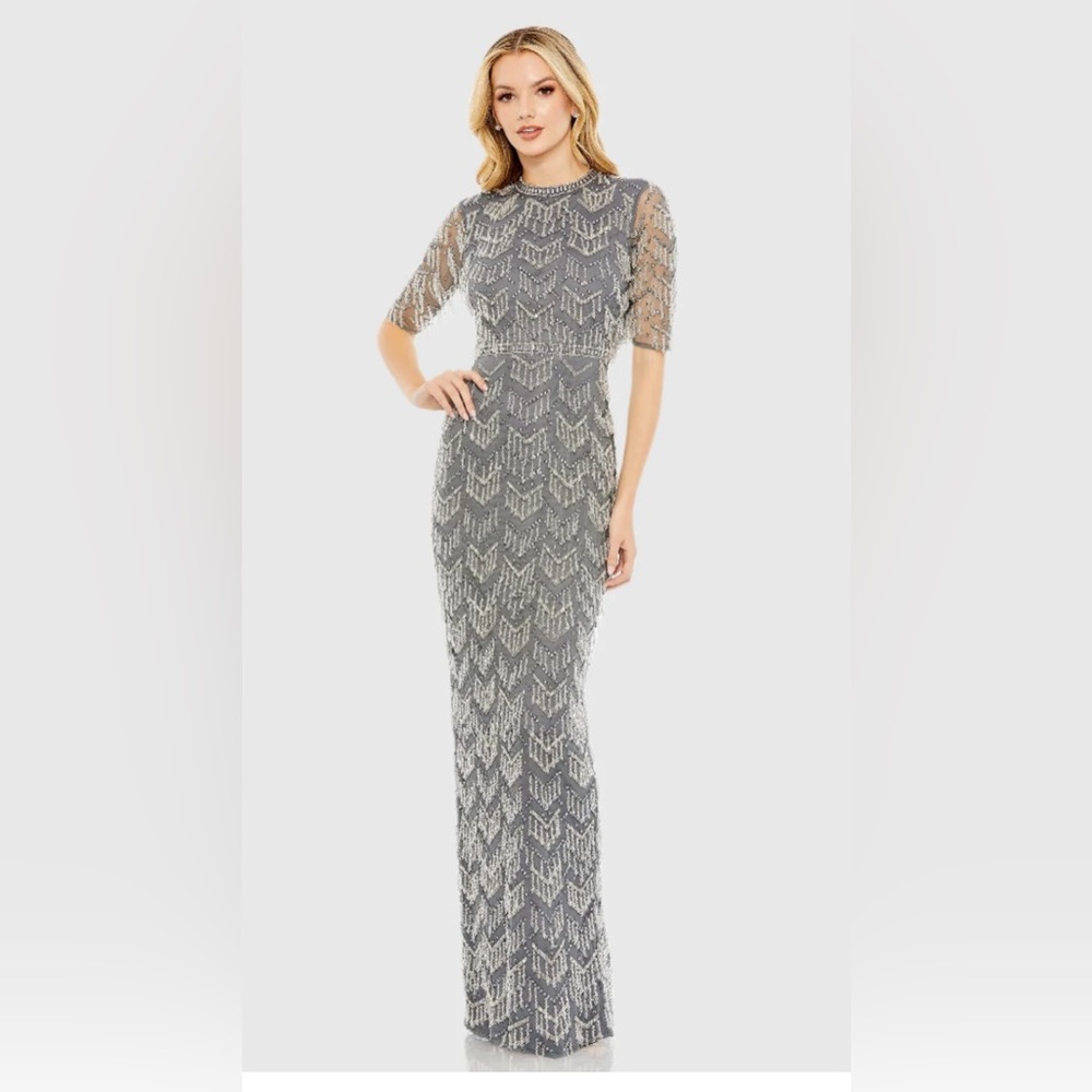 Mac Duggal Silver Embellished Gown